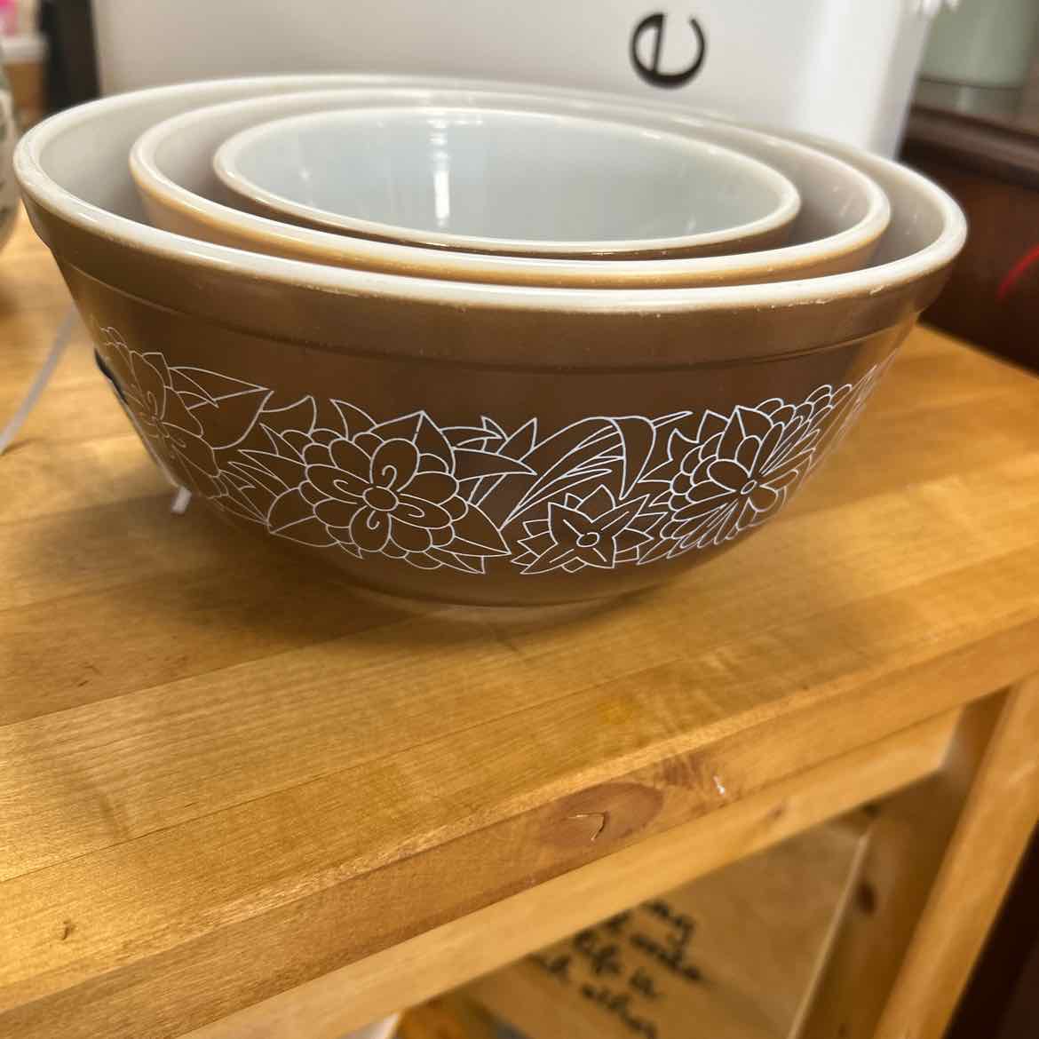 3 Vintage Brown Pyrex Bowls