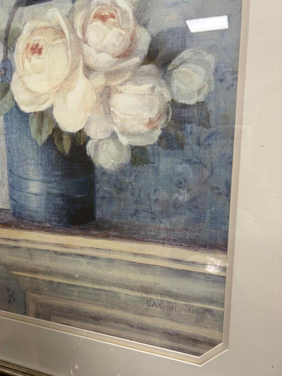 Picture of White Flowers in Blue Container