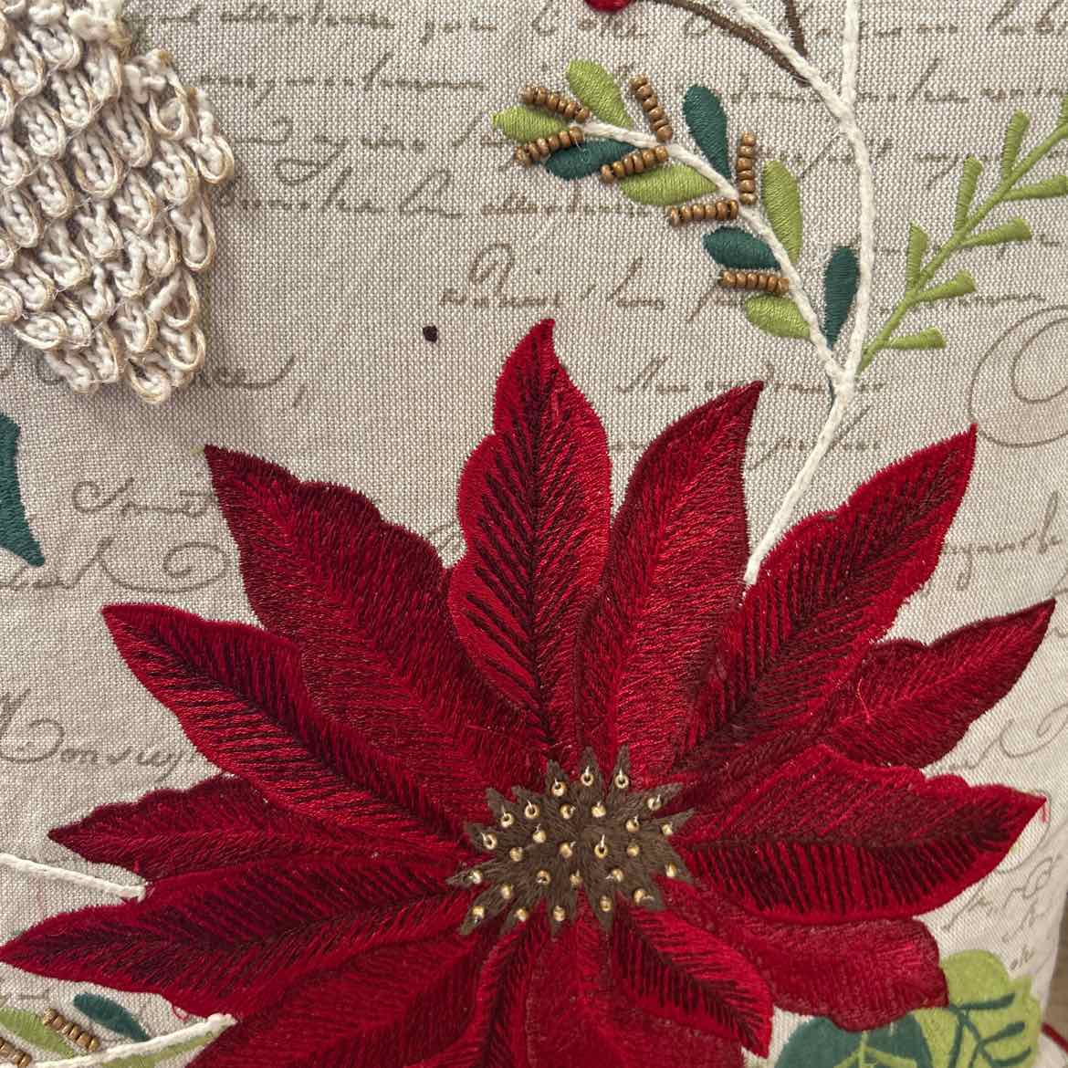 White Pillow w/Pointsettia