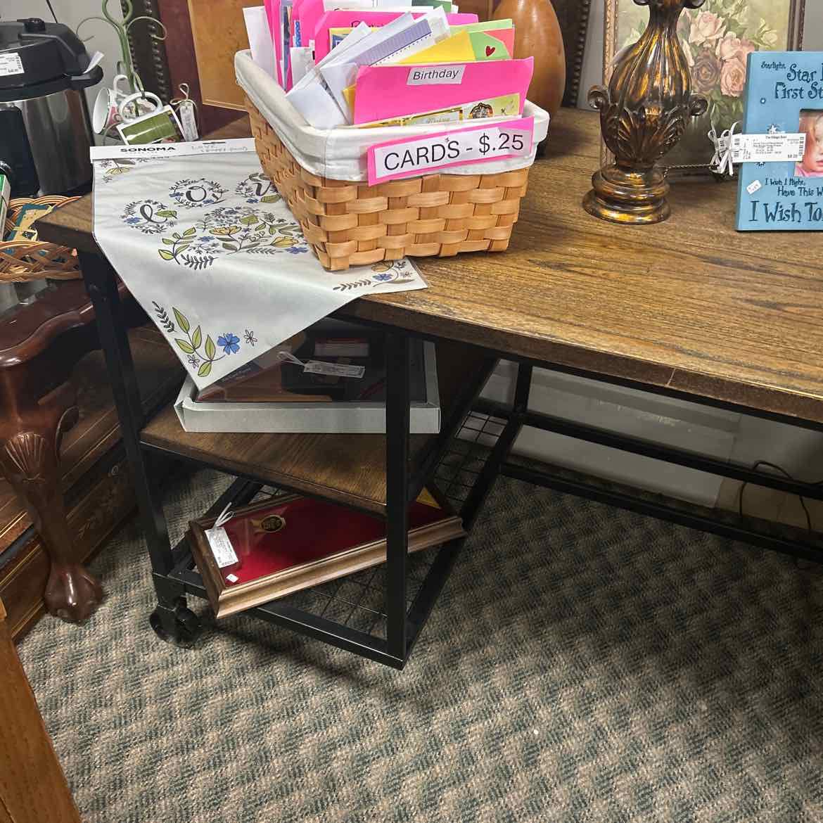 Large Wood & Metal Desk w/Side Shelves