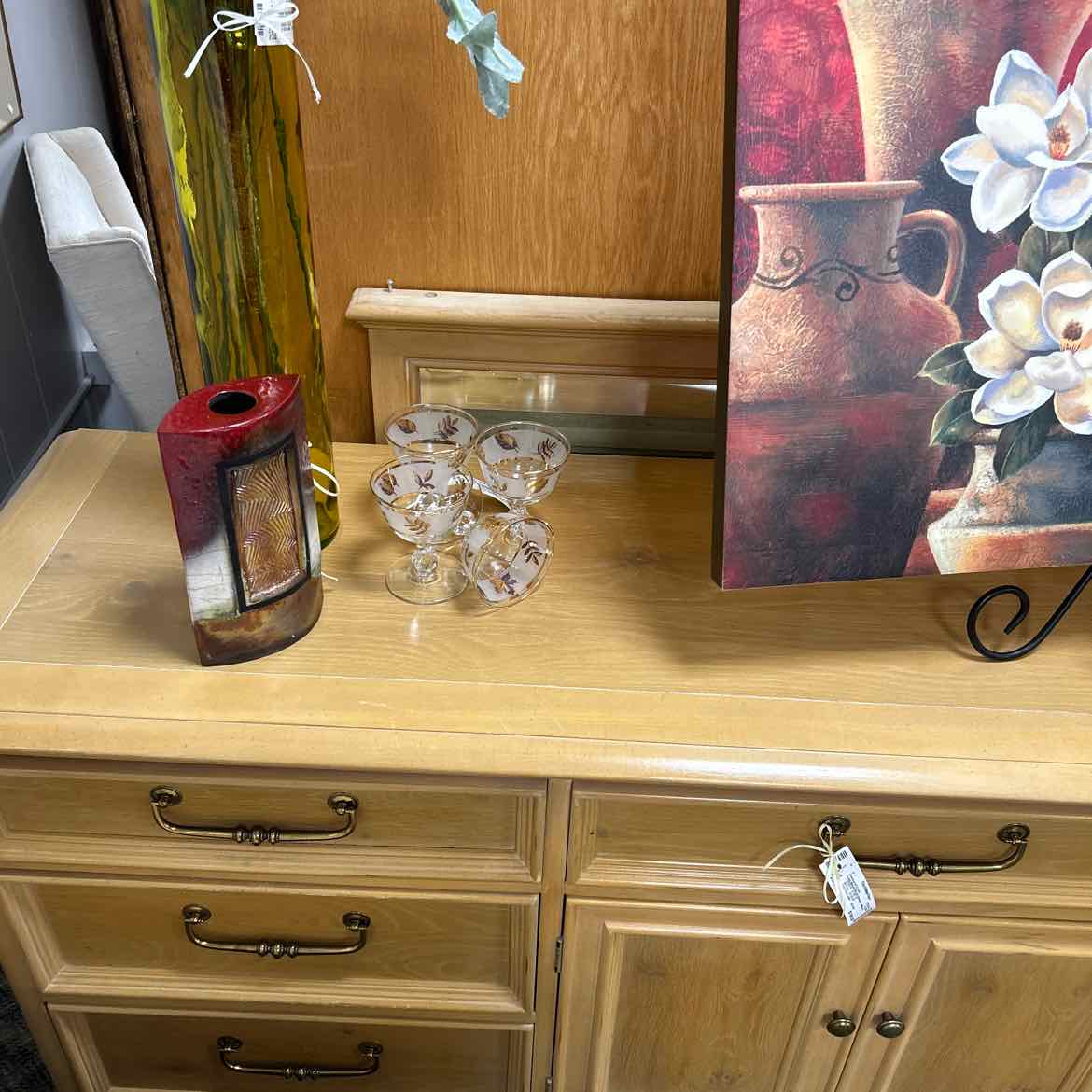 Long Blond Wood Dresser w/Mirror