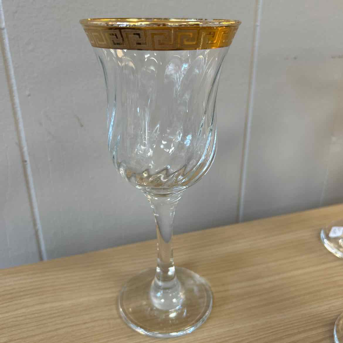 Set of 6 Gold Greek Key Rim Swirl Wine Glasses