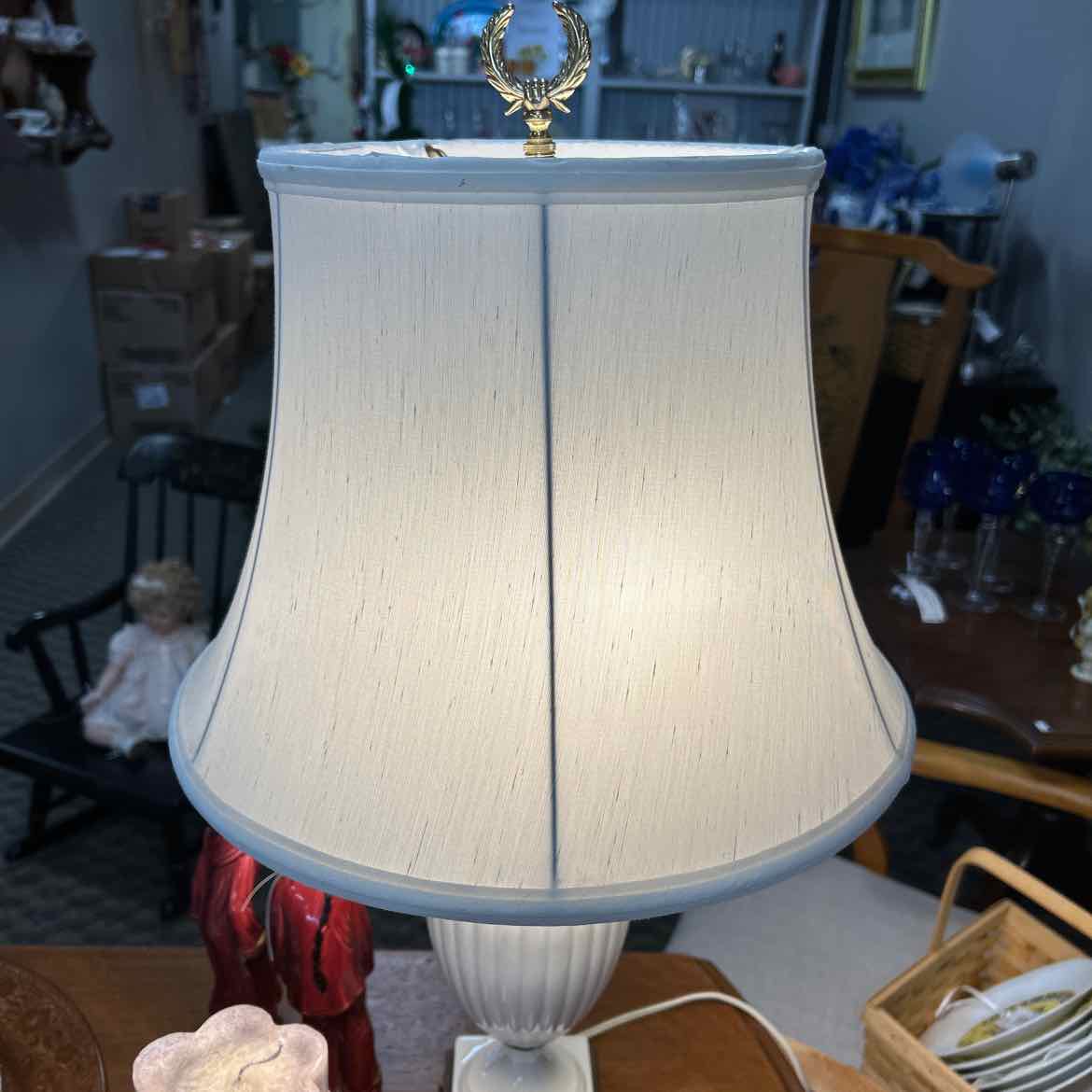 White Ceramic Lamp w/Brass Base