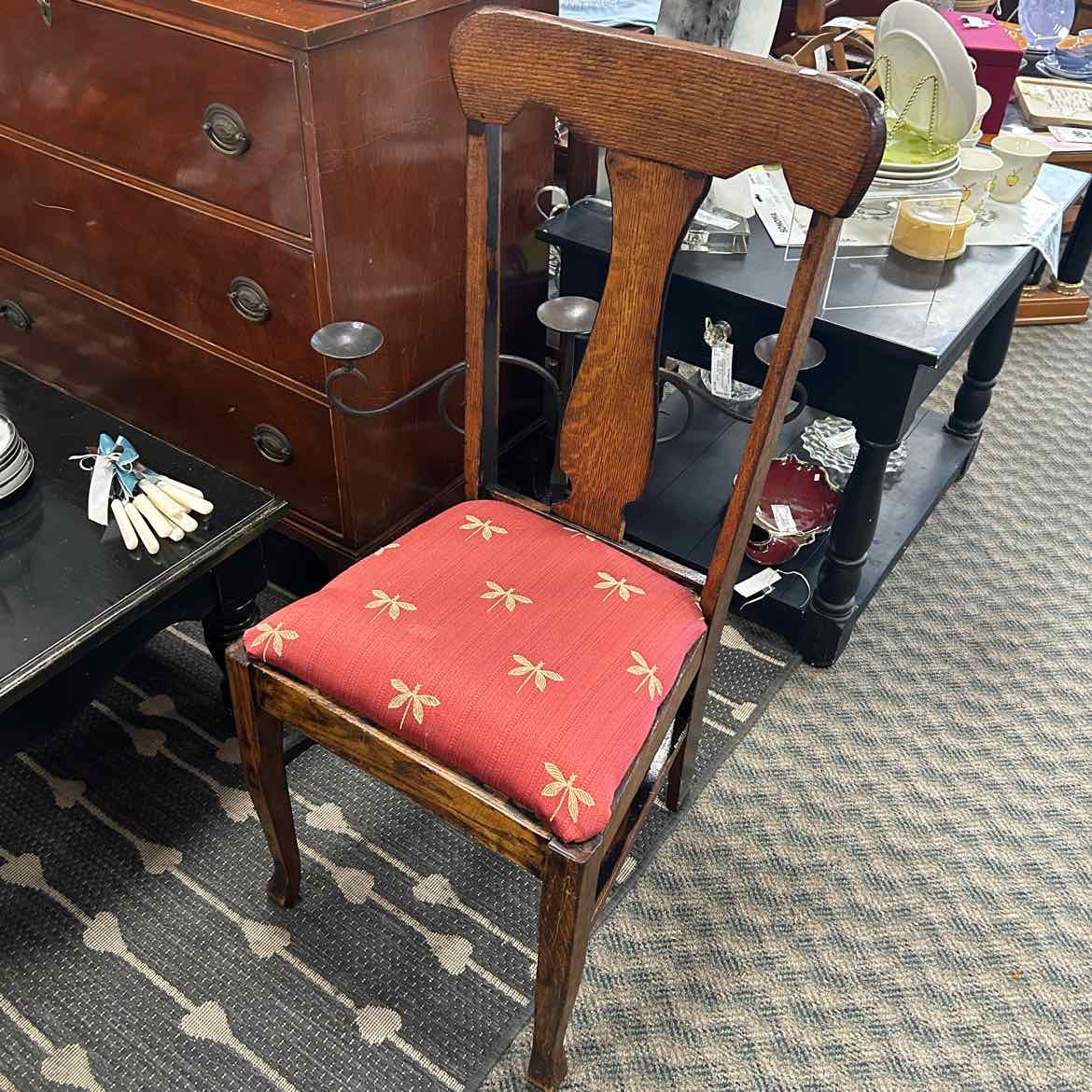 Wood Chair w/Dragonfly Upholstered Seat