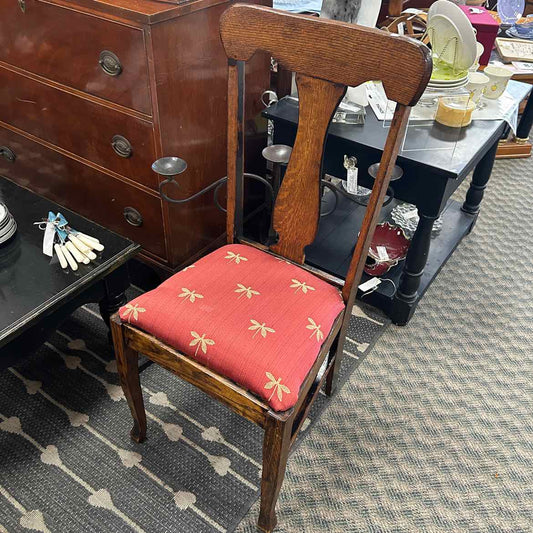 Wood Chair w/Dragonfly Upholstered Seat