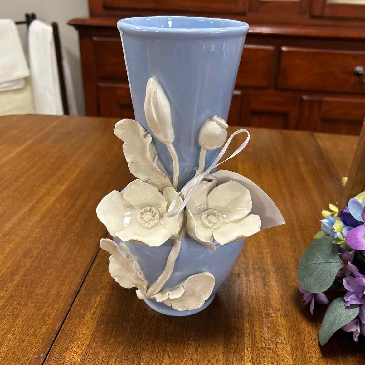 Royal Blue Vase w/White Porcelain Flowers