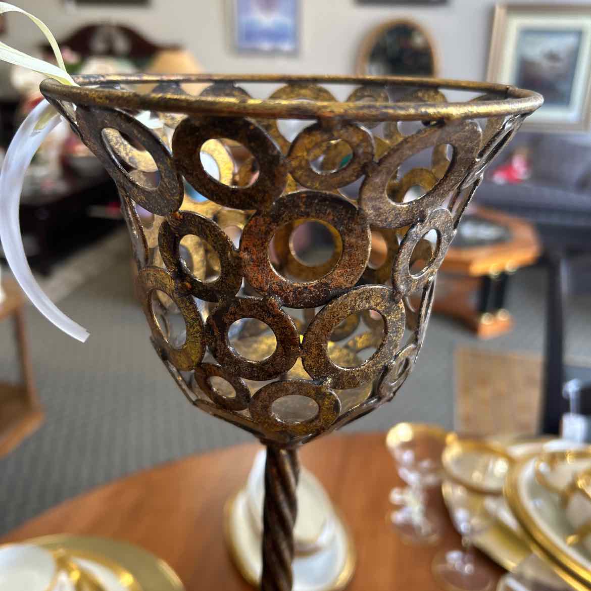 Tall Brass Candleholder w/Circles