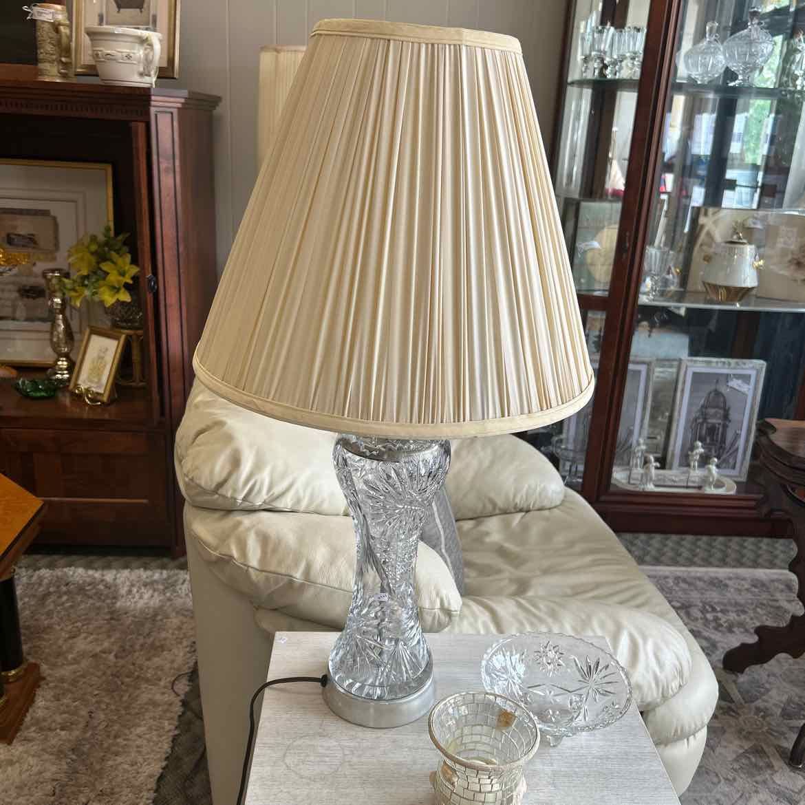 Cut Glass Lamp W Shade