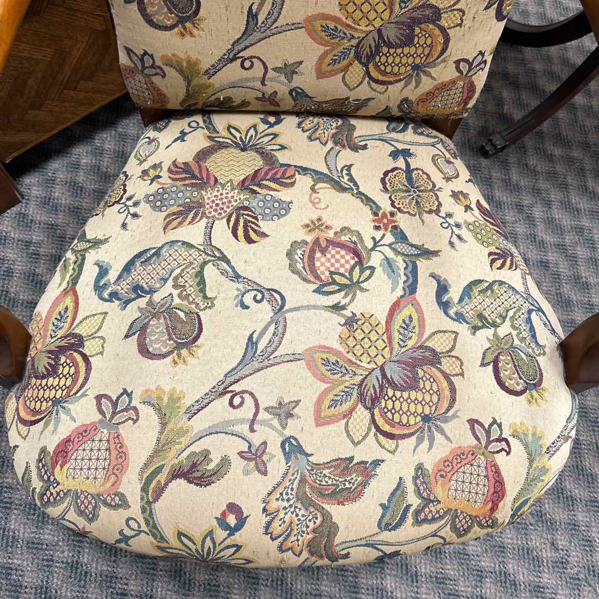 Tan Floral Upholstered Arm Chair - AS IS