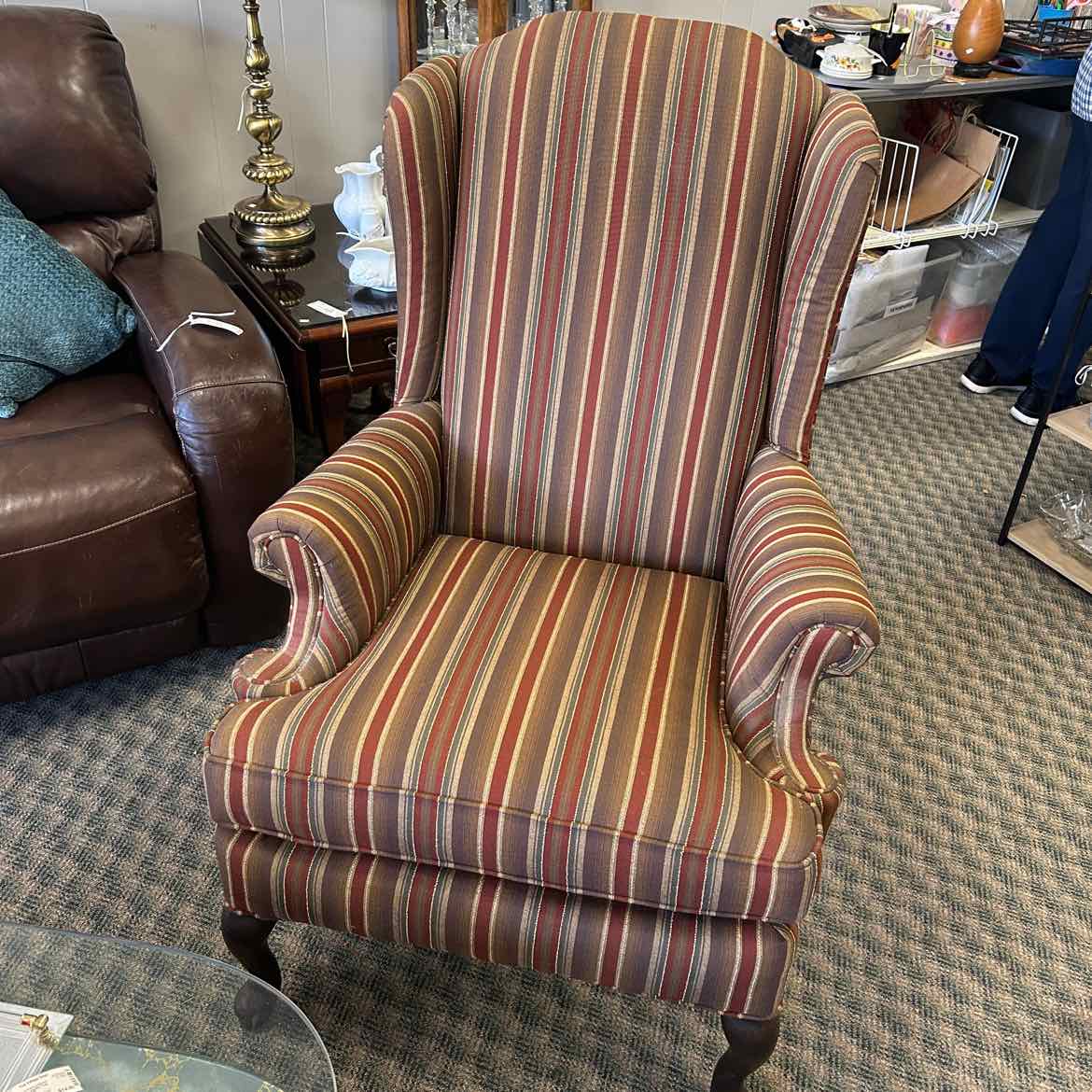 Multicolor Brown Striped Camelback Chair