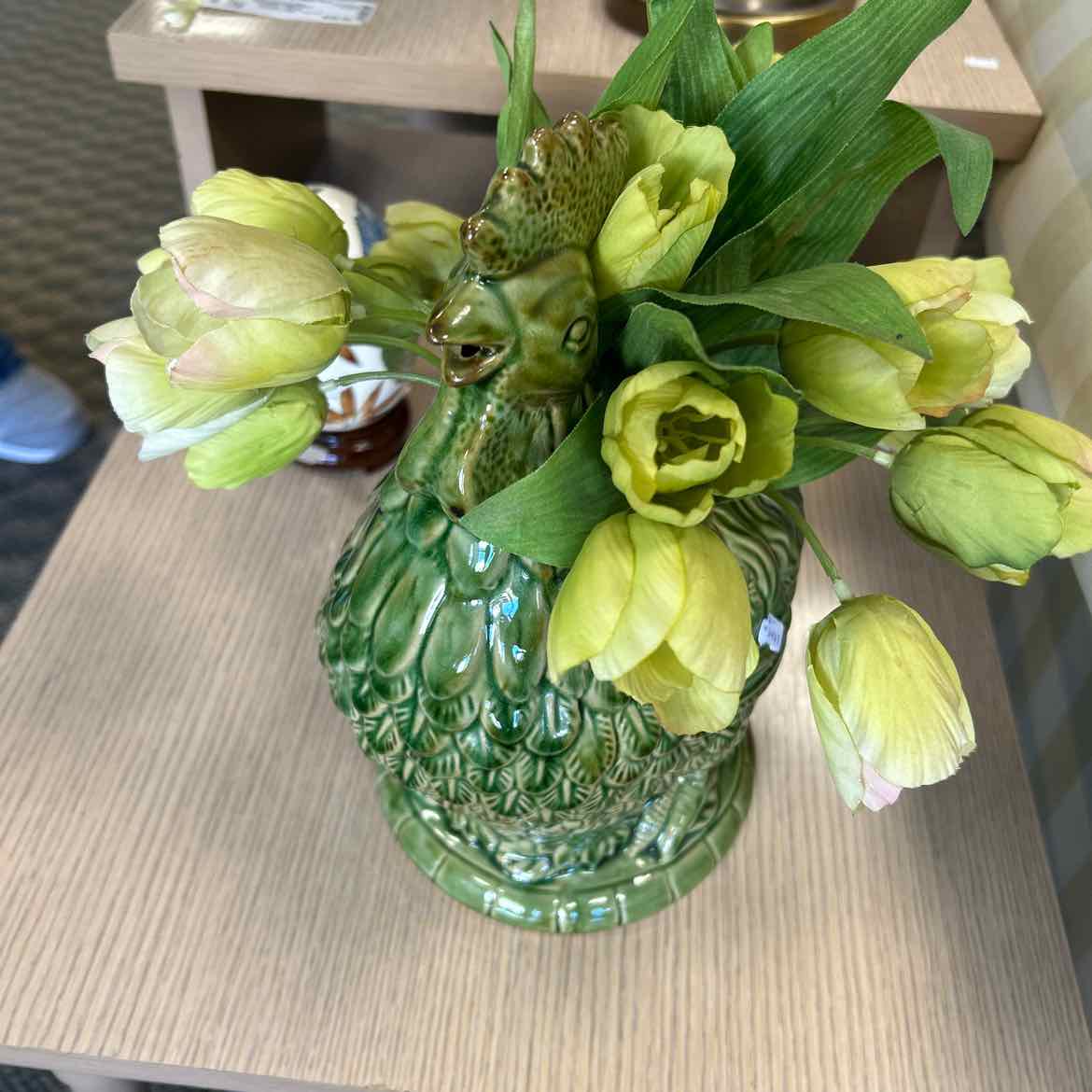 Green Rooster Planter w/Tulips