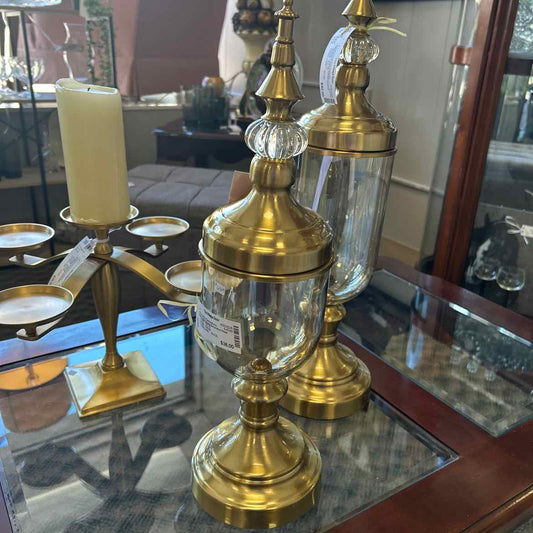 NEW Gold & Glass Decorative Vase w/ Lid