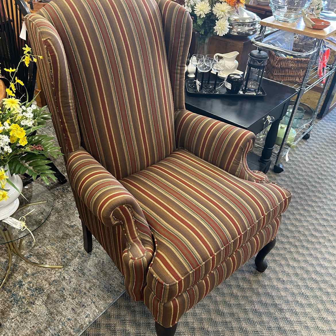Multicolor Brown Striped Camelback Chair