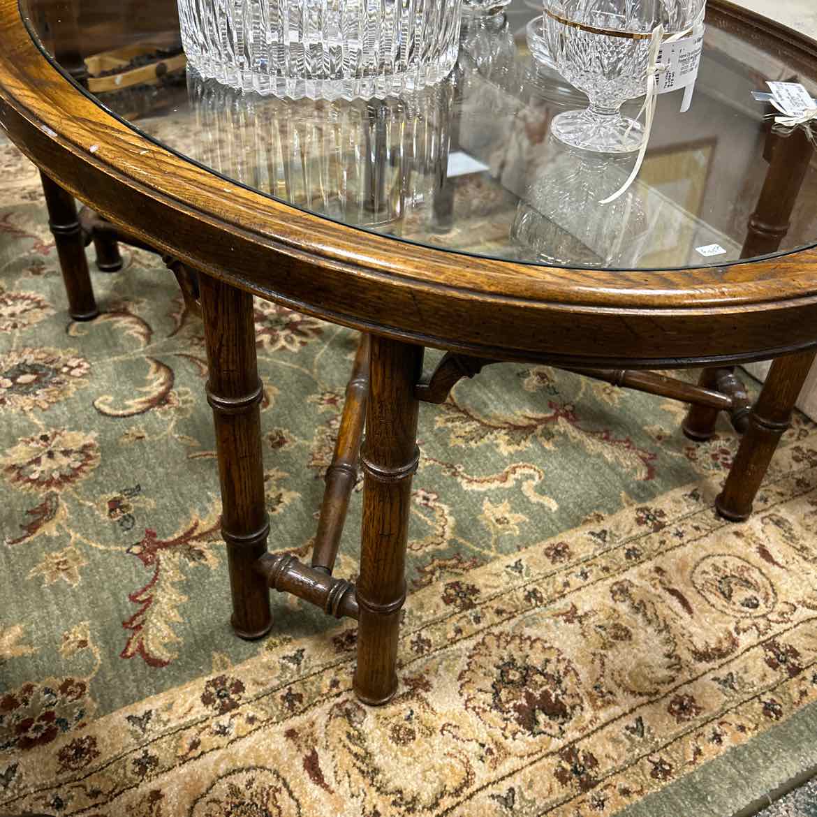 Oval Wood & Glass Coffee Table