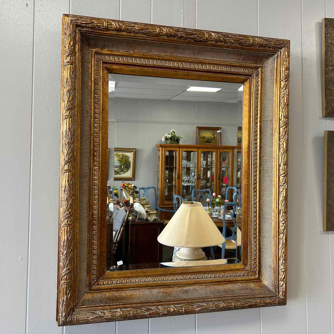 Beveled Wall Mirror w/Gold Scroll Edge