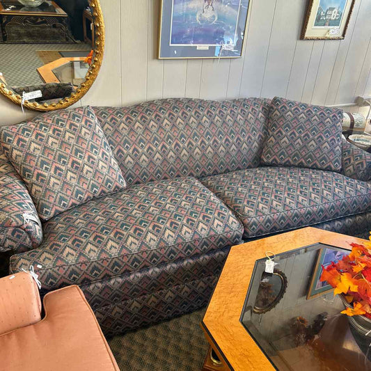 Salmon & Blue V Pattern Sofa & 2 Pillows