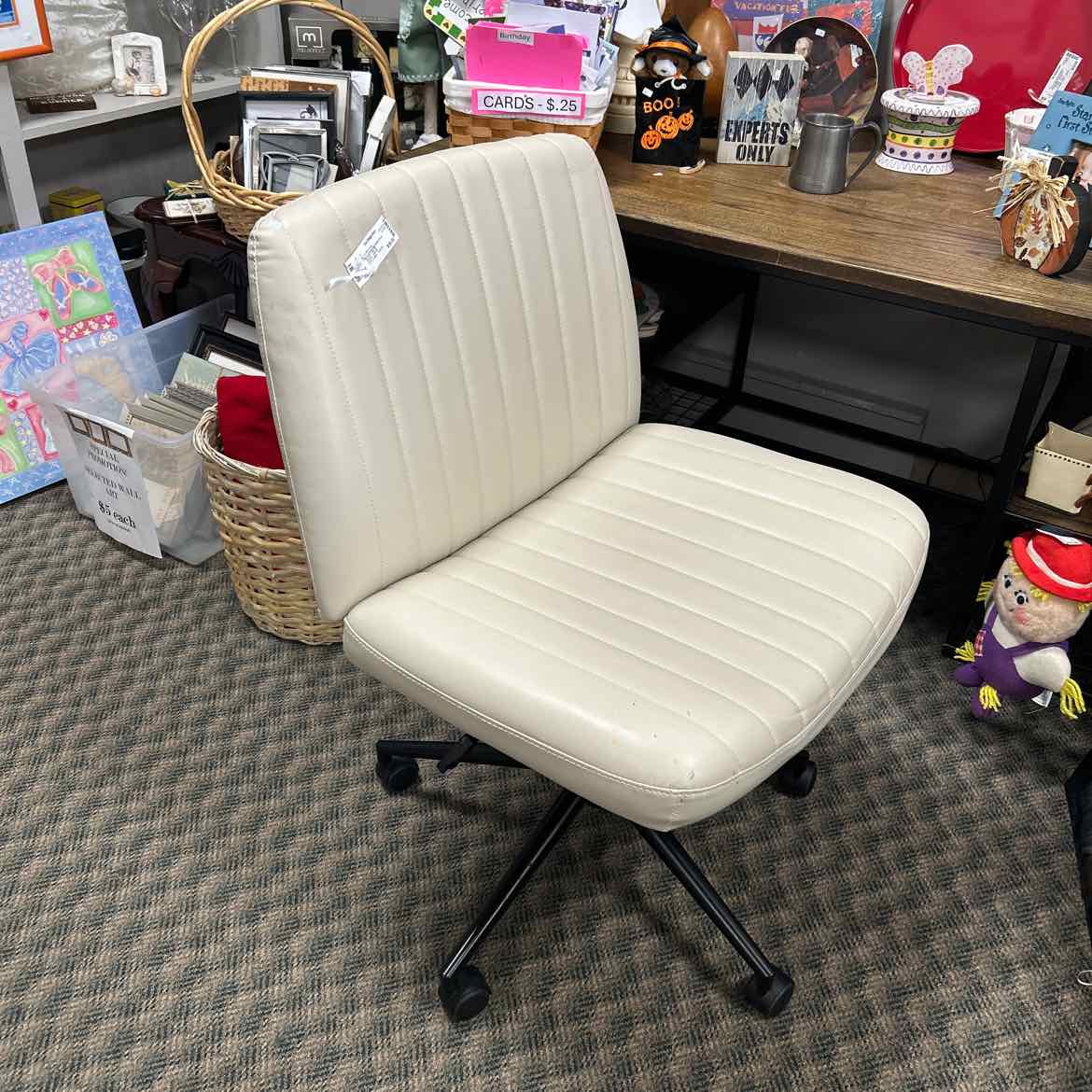 Cream Leather-like Desk Chair