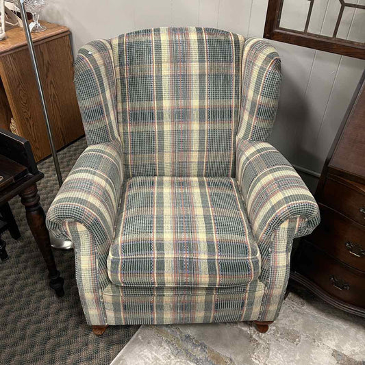 Plaid Green/Cream Upholstered Chair