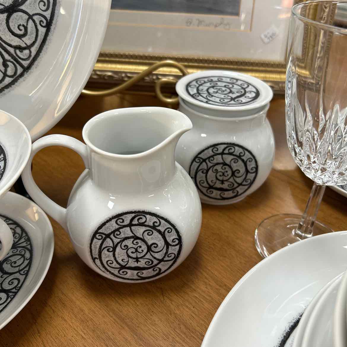91 pc Noritake China White/Black Design