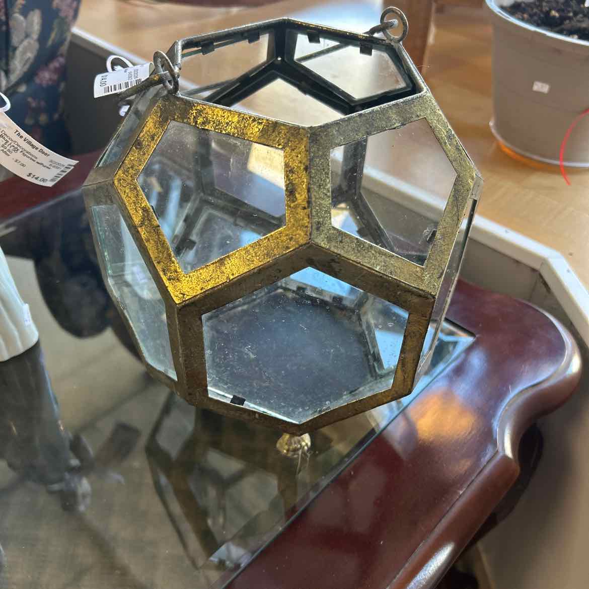 Brass & Glass Flower Container w/Greens AS IS