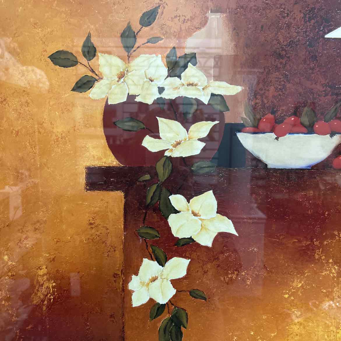 Large Square Dark Red Framed White Flowers