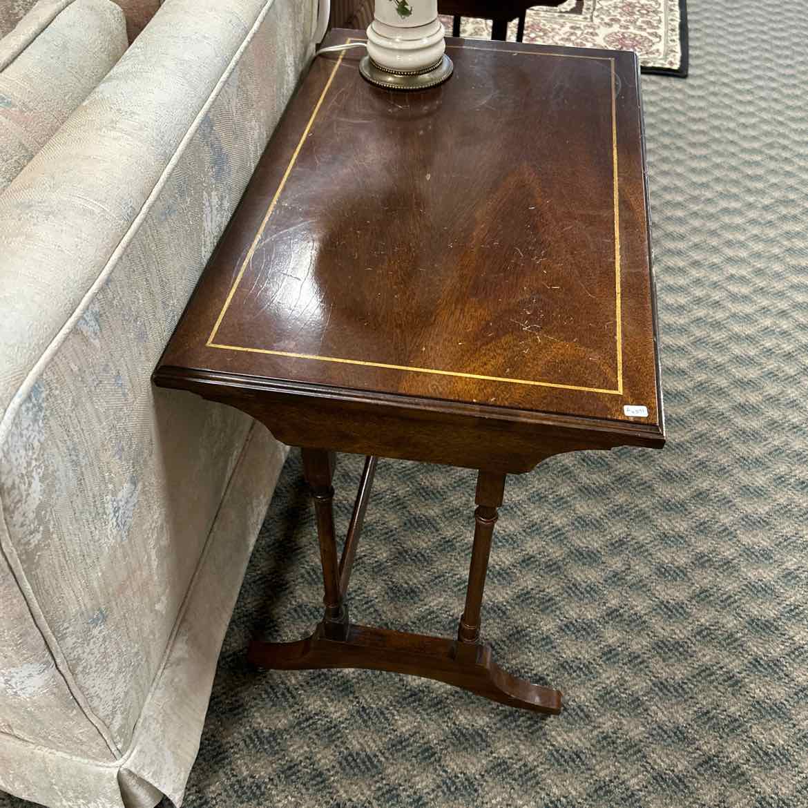 Small Wood 4 Leg Side Table w/Gold Trim