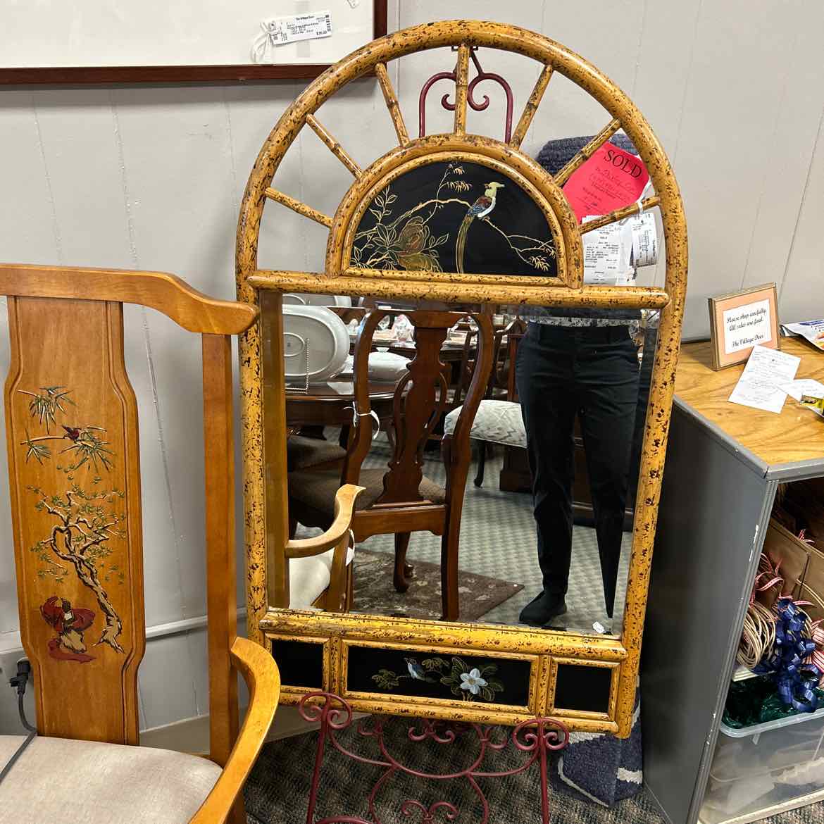 Oval Bamboo Wall Mirror w/Inserts of Birds