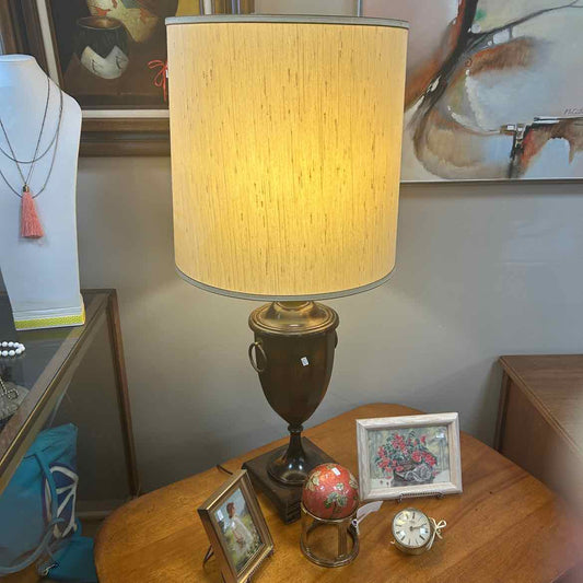 Tall Wood Lamp w/Metal Ring