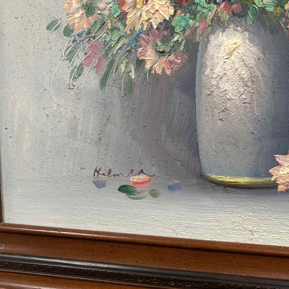 Flowers in Vase in Brown Frame