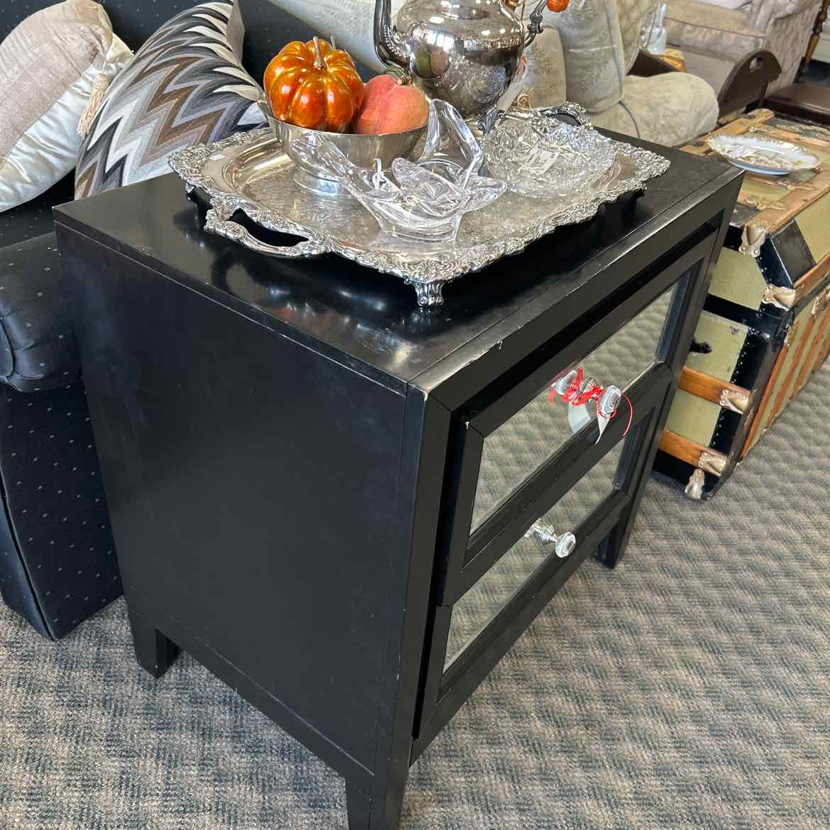Black 2 Mirrored Drawer Cabinet