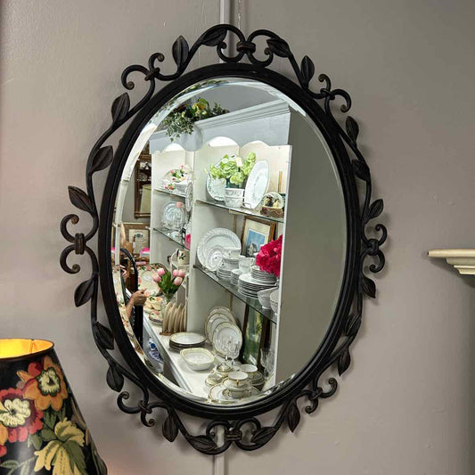 Oval Black Wall Mirror w/Metal Edge