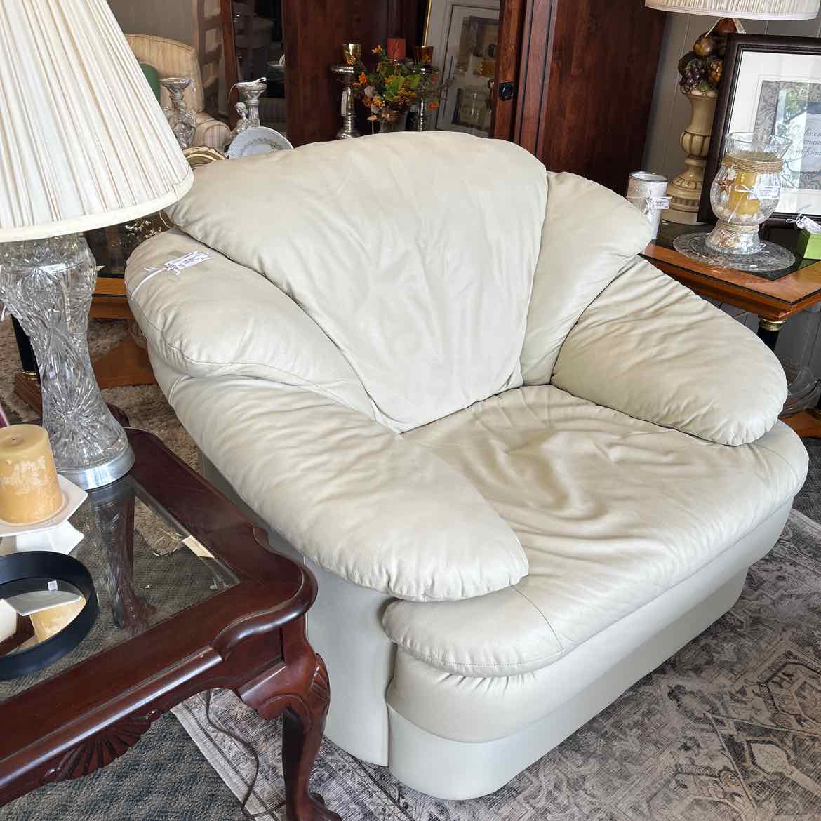 Oversized Cream Leather Arm Chair