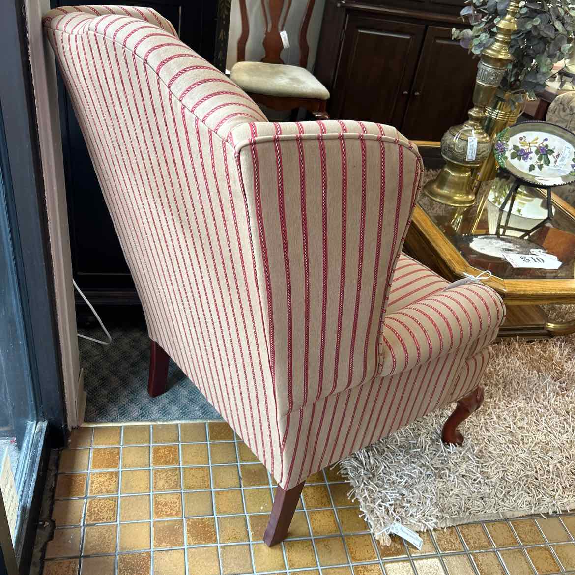 Wing Chair w/Red Stripes