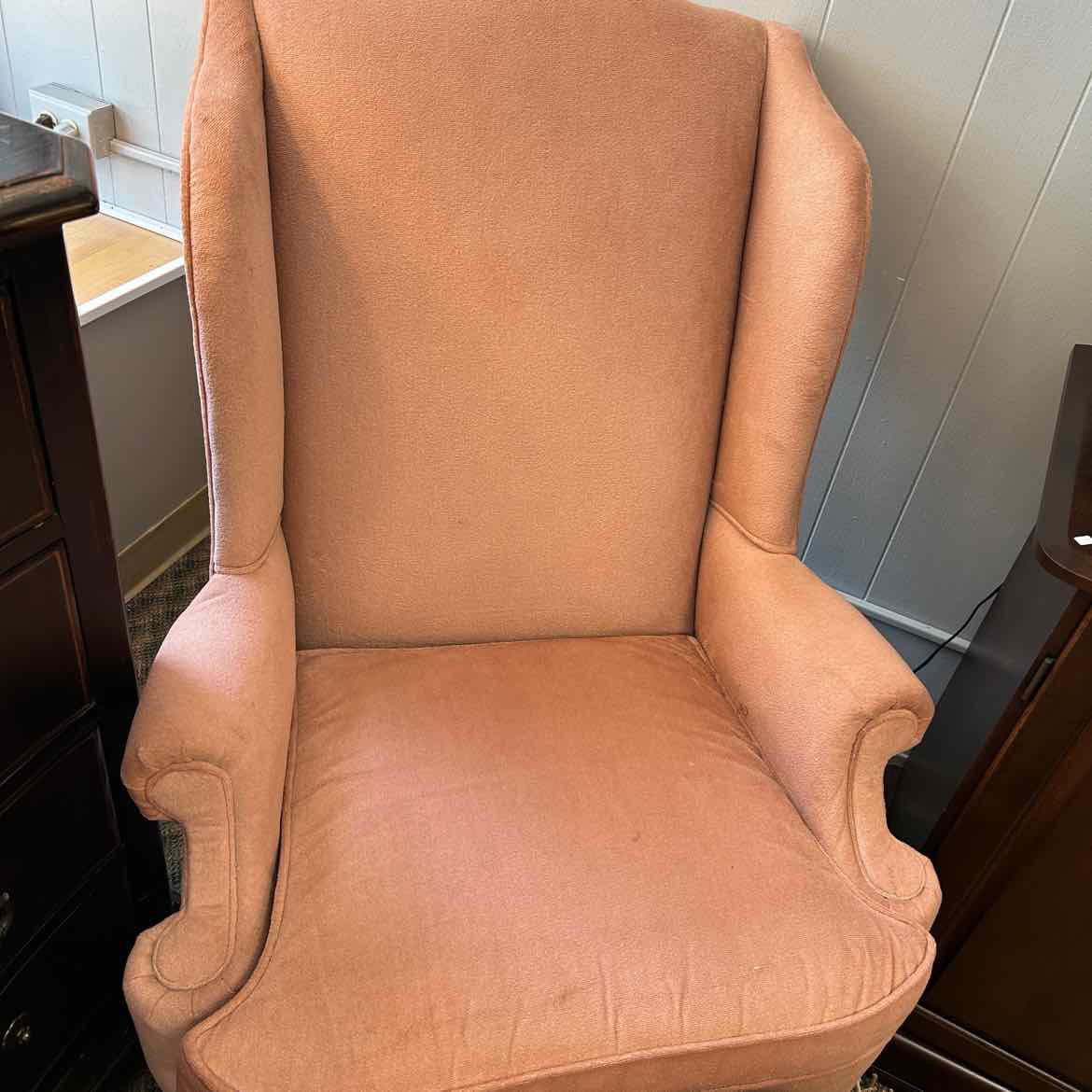 Salmon Upholstered Wing Chair w/Ottoman