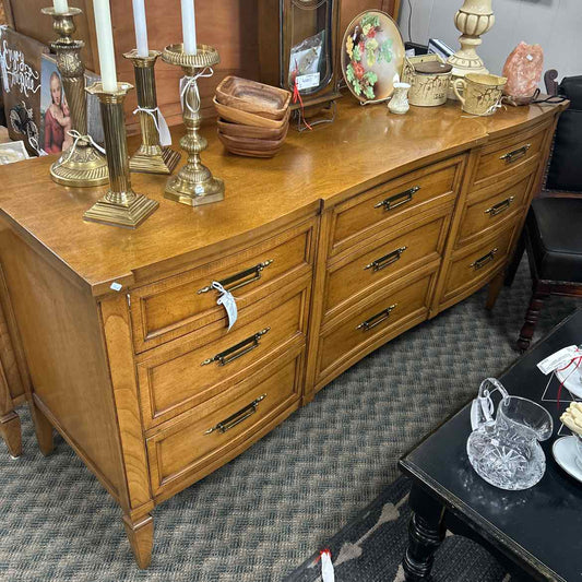 Wood Dresser w/9 Drawers & Brass Handles
