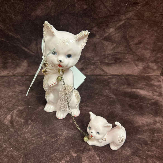 Vintage Pink Ceramic Cat w/Kitty