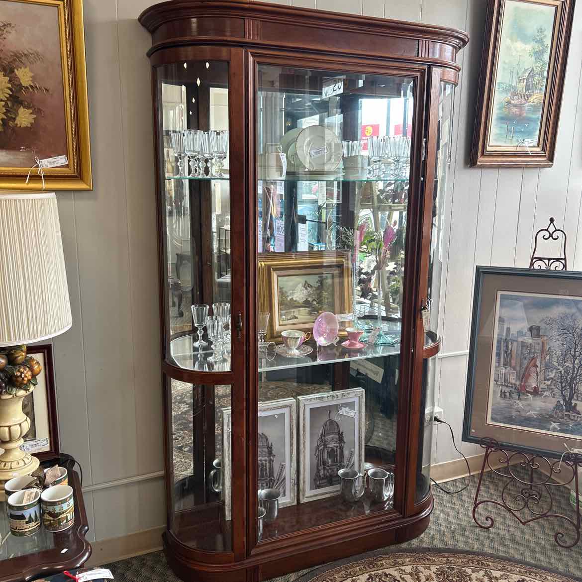Tall Oak Curio w/Plexi Shelves