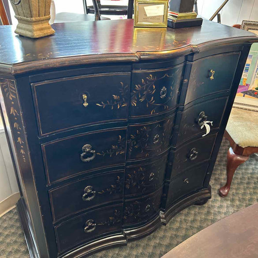Black Painted Dresser with 4 Drawers and Gold Design