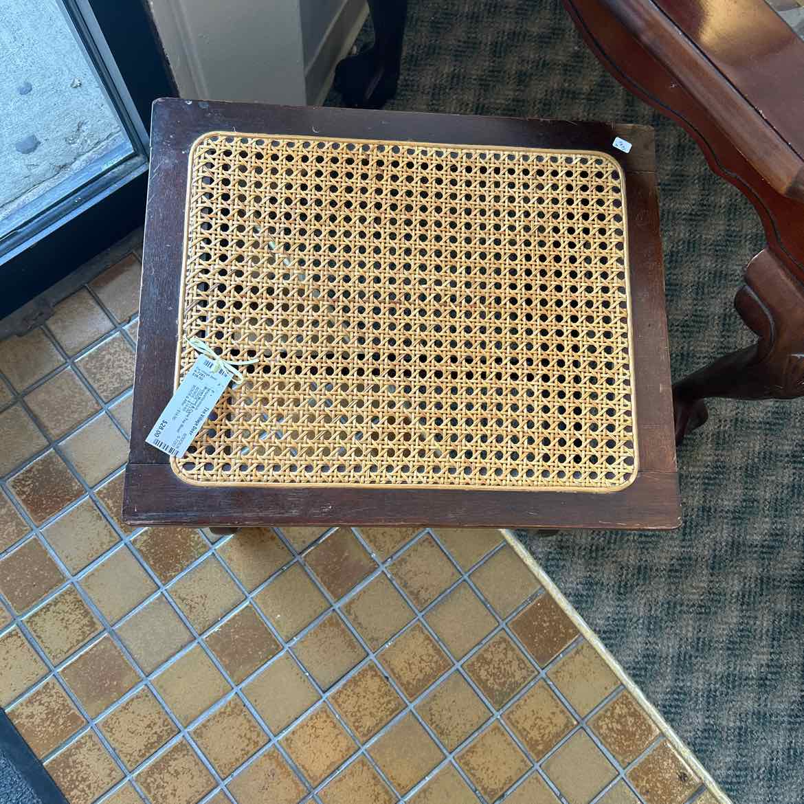 Brown Wood & Cane Top Stool