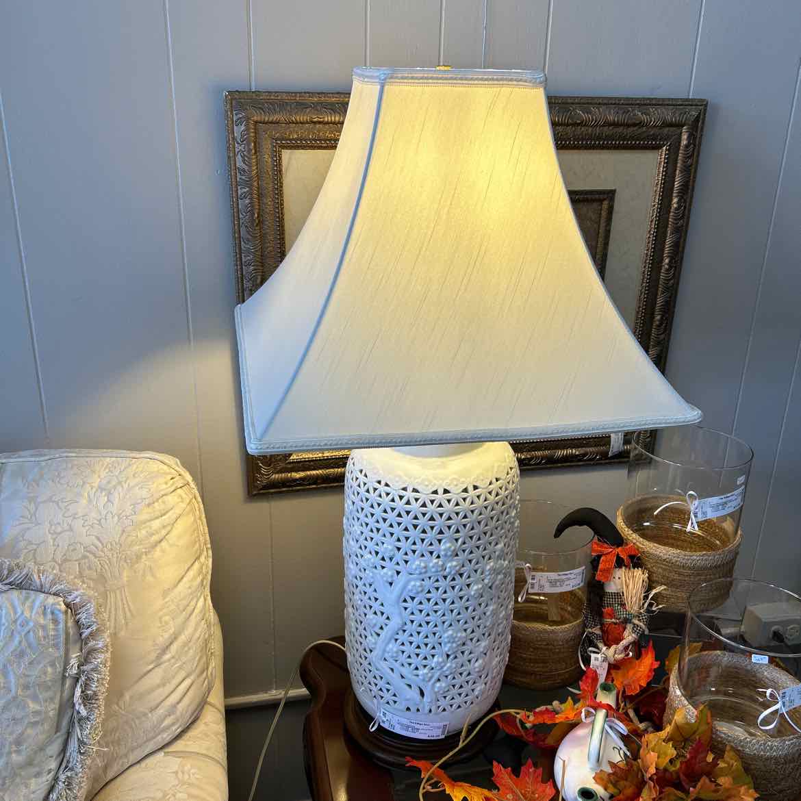 White Ceramic Lamp w/Cut Outs