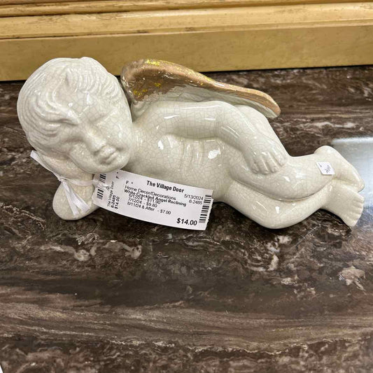 White Crackled Ange Reclining Figurine