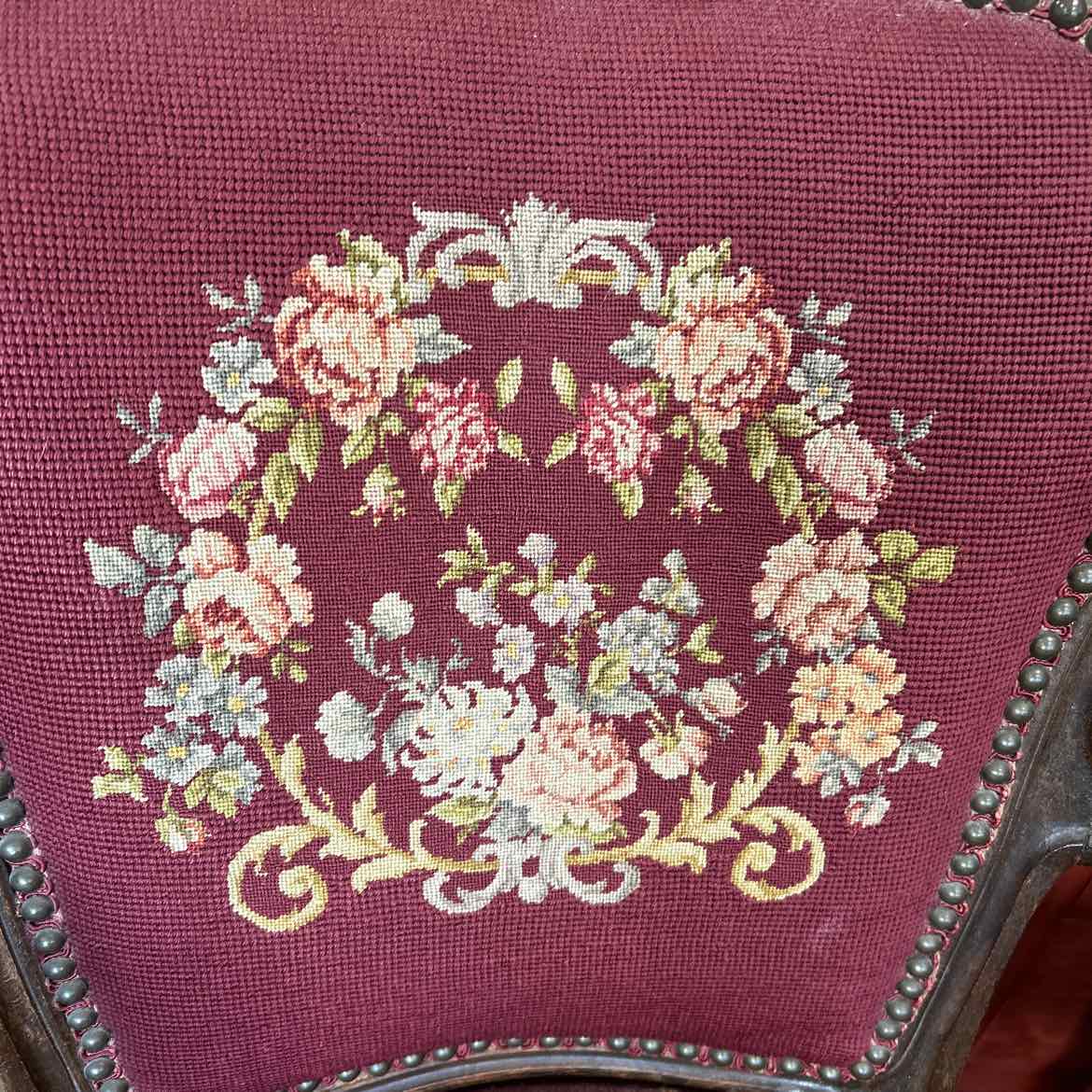 Burgundy Floral Needlepoint Provincial Chair