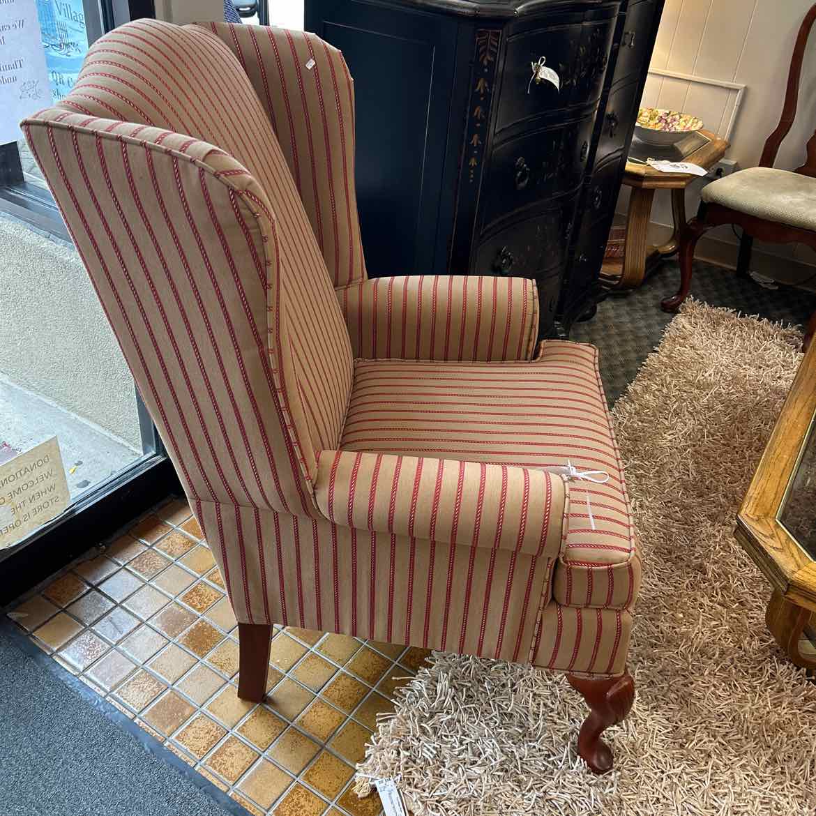 Wing Chair w/Red Stripes