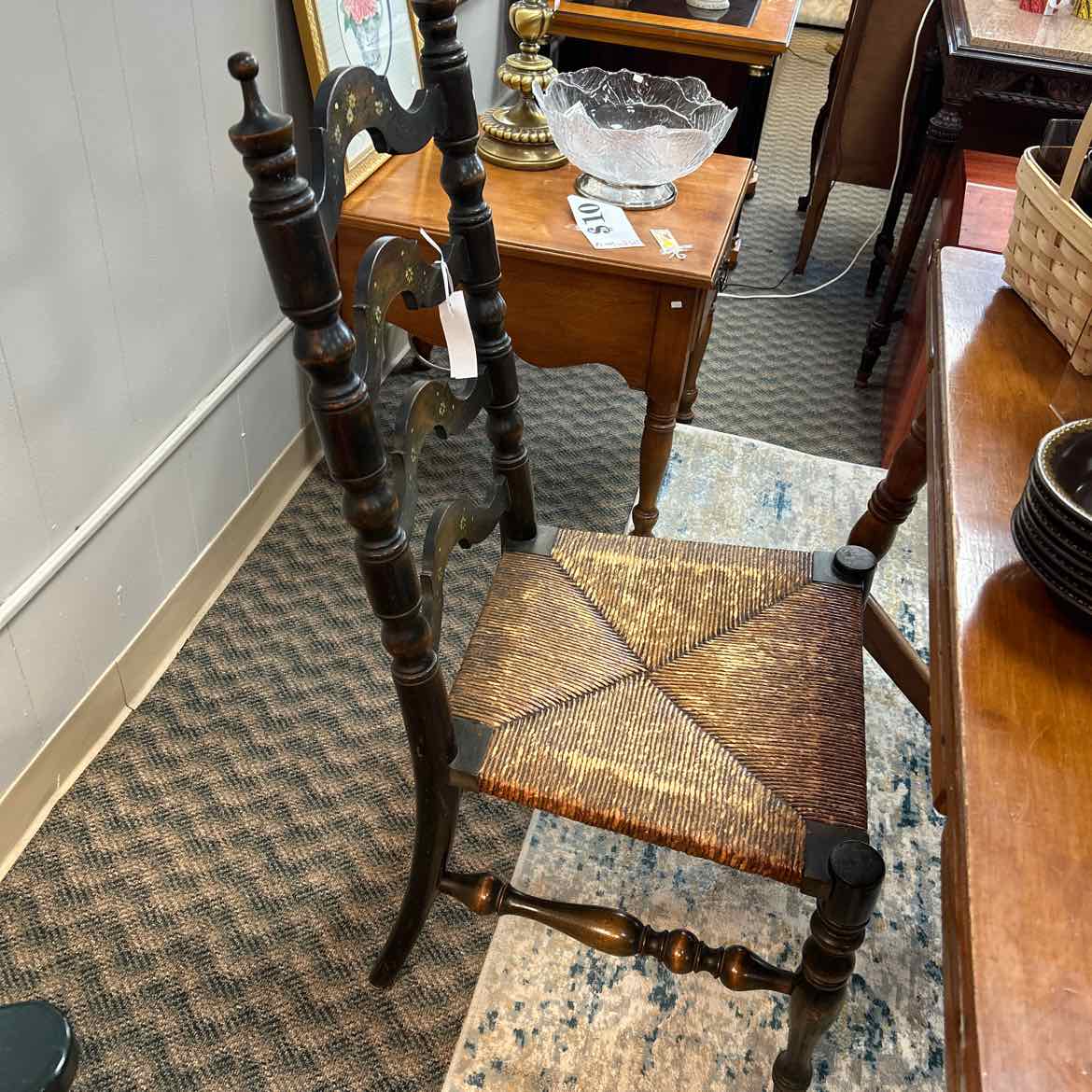 Wood Chair w/Painted Flowers & Rattan Seat