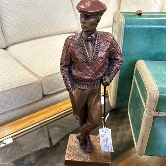 Bronze Man Golfer w/Club Sculpture