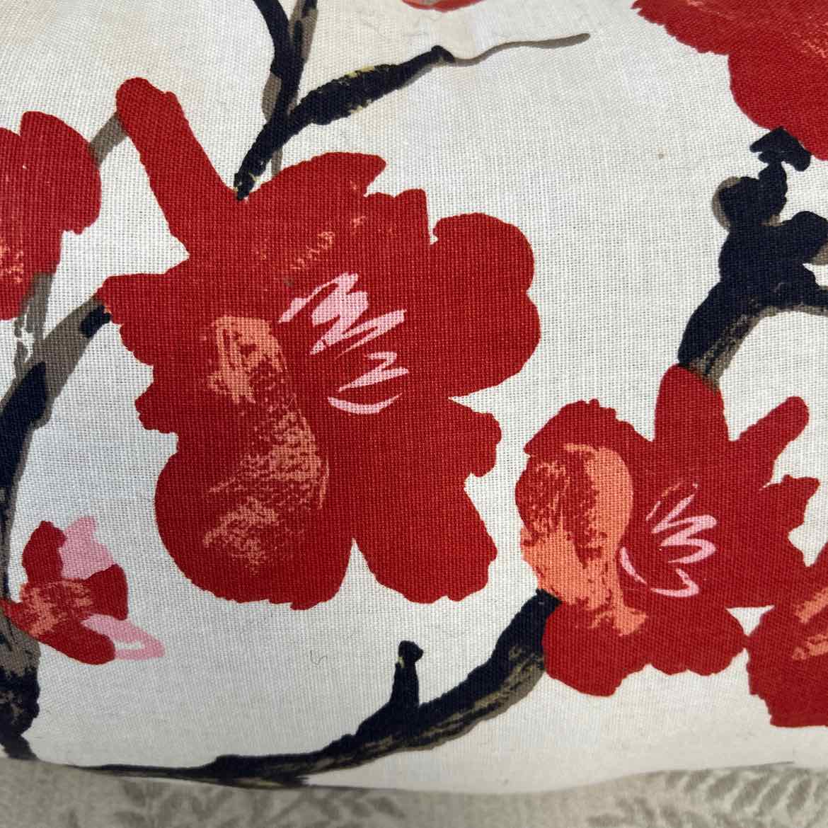 Tan Pillow w/Red Flowers