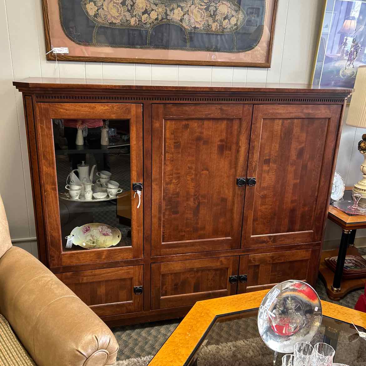 Wood Entertainment Cabinet w/Glass Door