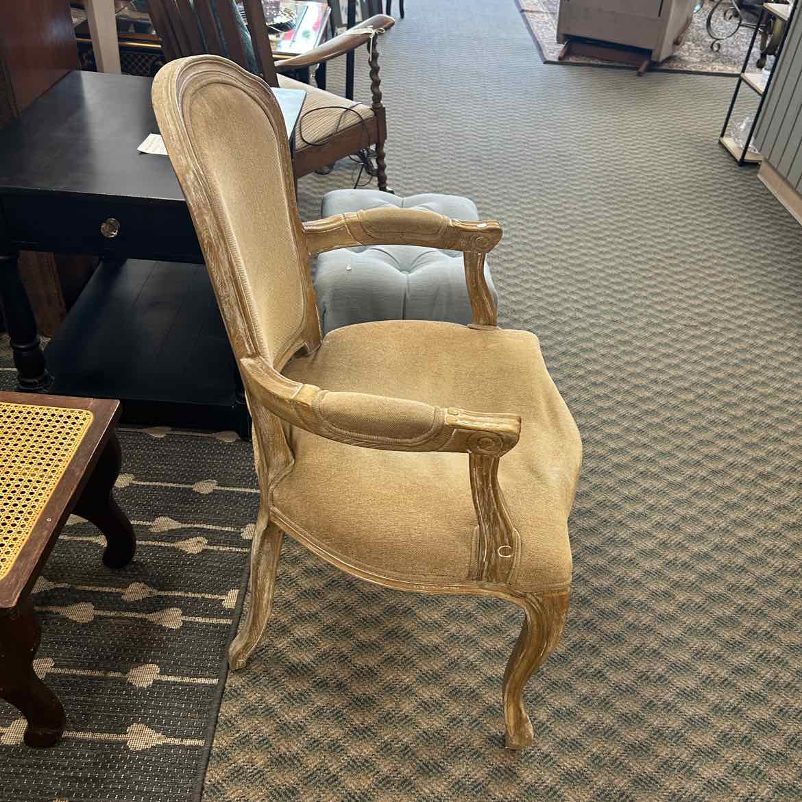 Light Wood Tan Upholstered Arm Chair