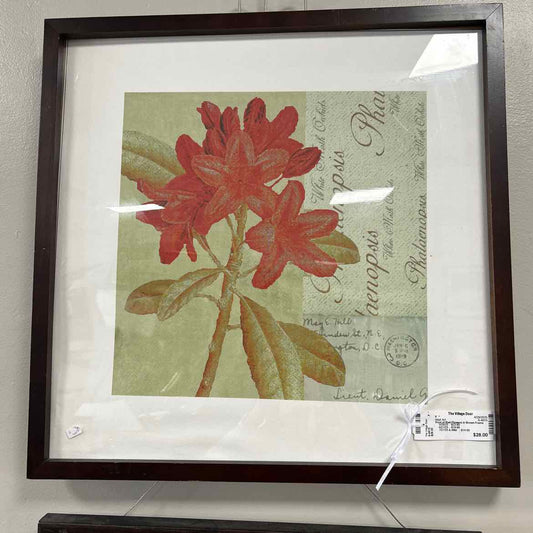 Print of Red Flowers in Brown Frame