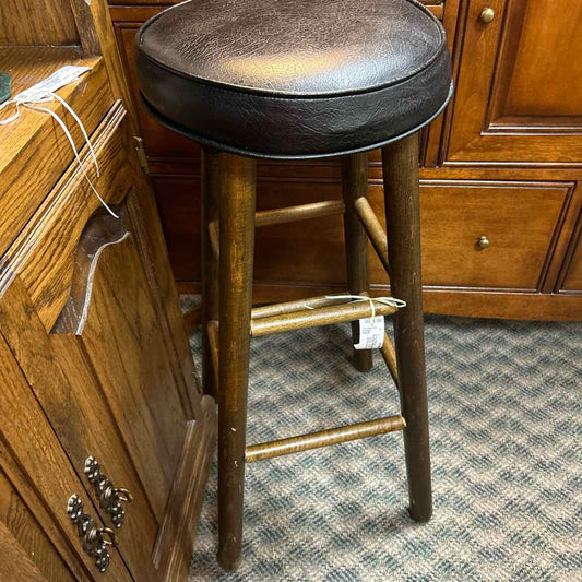 Bar Stool w/Black Seat & Wood Legs